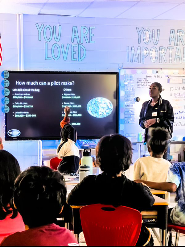 Classroom presentation about pilot salaries.